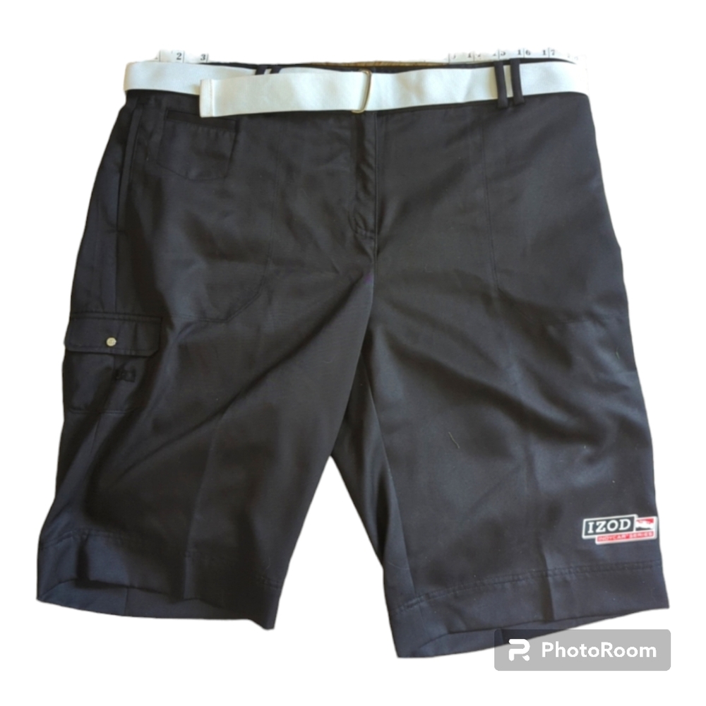 iZOD XFG Pro Series X-Treme Function Black Golf Shorts 36/14 White Belt
